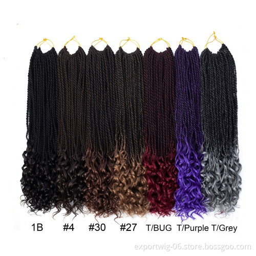 Ombre Braiding Hair Extensions 18inch Goddess Senegalese Twist Hair Curly Wavy Ends Synthetic Crochet Braids Hair Extensions